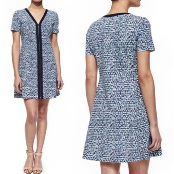 Tory Burch Vienna Dress Womens Size Small Blue Zippered Short Sleeve Fit & Flare - Picture 2 of 14